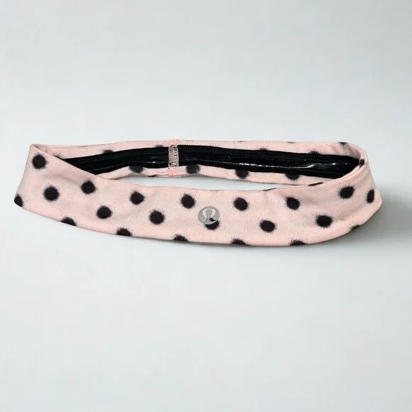 Lululemon Pink & Black Polkadot Workout Headband Silicone Grip - Picture 1 of 5